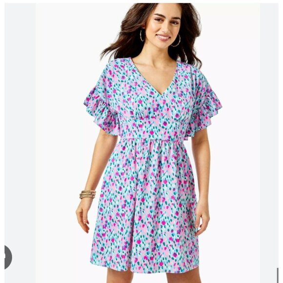 Lilly Pulitzer Dresses & Skirts - Lilly Pulitzer Blaire Dress Womens 12 Pink Blue Ruffle Sleeve Babydoll Floral